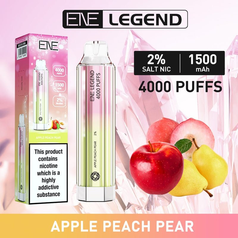 ENE Crystal Legend 4000 Disposable Vape Puff Pod Box of 10-Apple Peach Pear-vapeukwholesale
