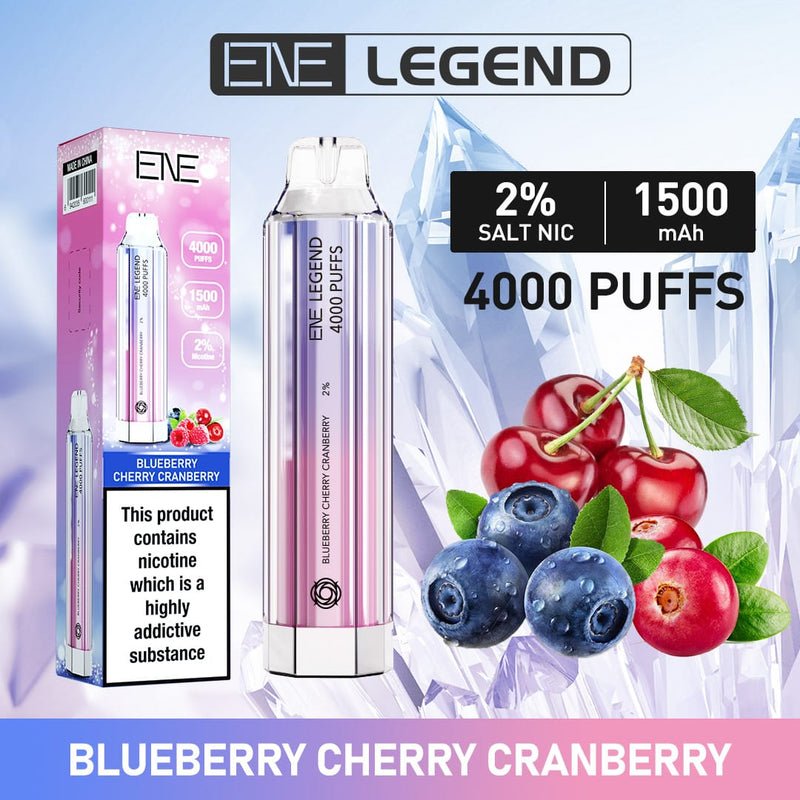 ENE Crystal Legend 4000 Disposable Vape Puff Pod Box of 10-Blueberry Cherry Cranberry-vapeukwholesale
