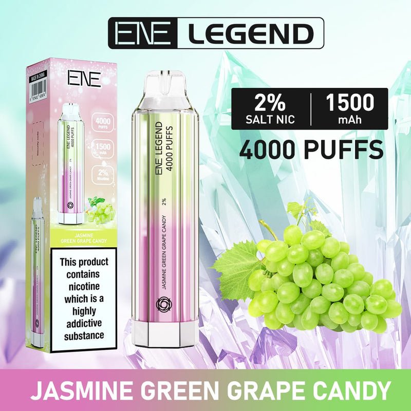 ENE Crystal Legend 4000 Disposable Vape Puff Pod Box of 10-Jasmine Green Grape Guava-vapeukwholesale