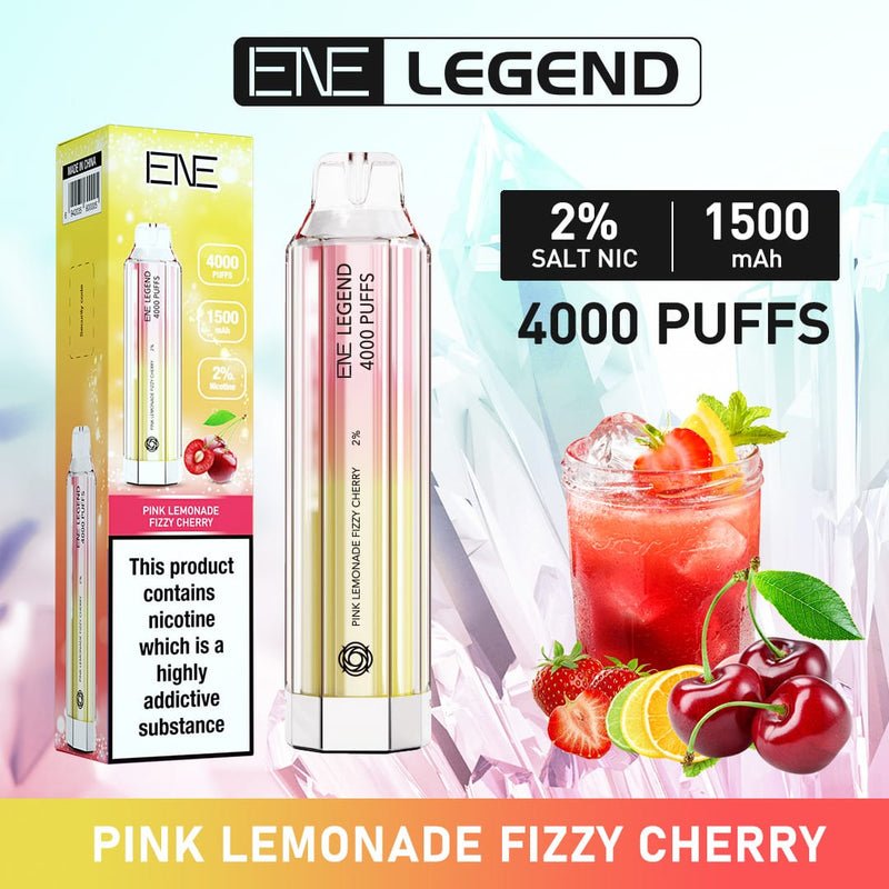 ENE Crystal Legend 4000 Disposable Vape Puff Pod Box of 10-Pink Lemonade Fizzy Cherry-vapeukwholesale