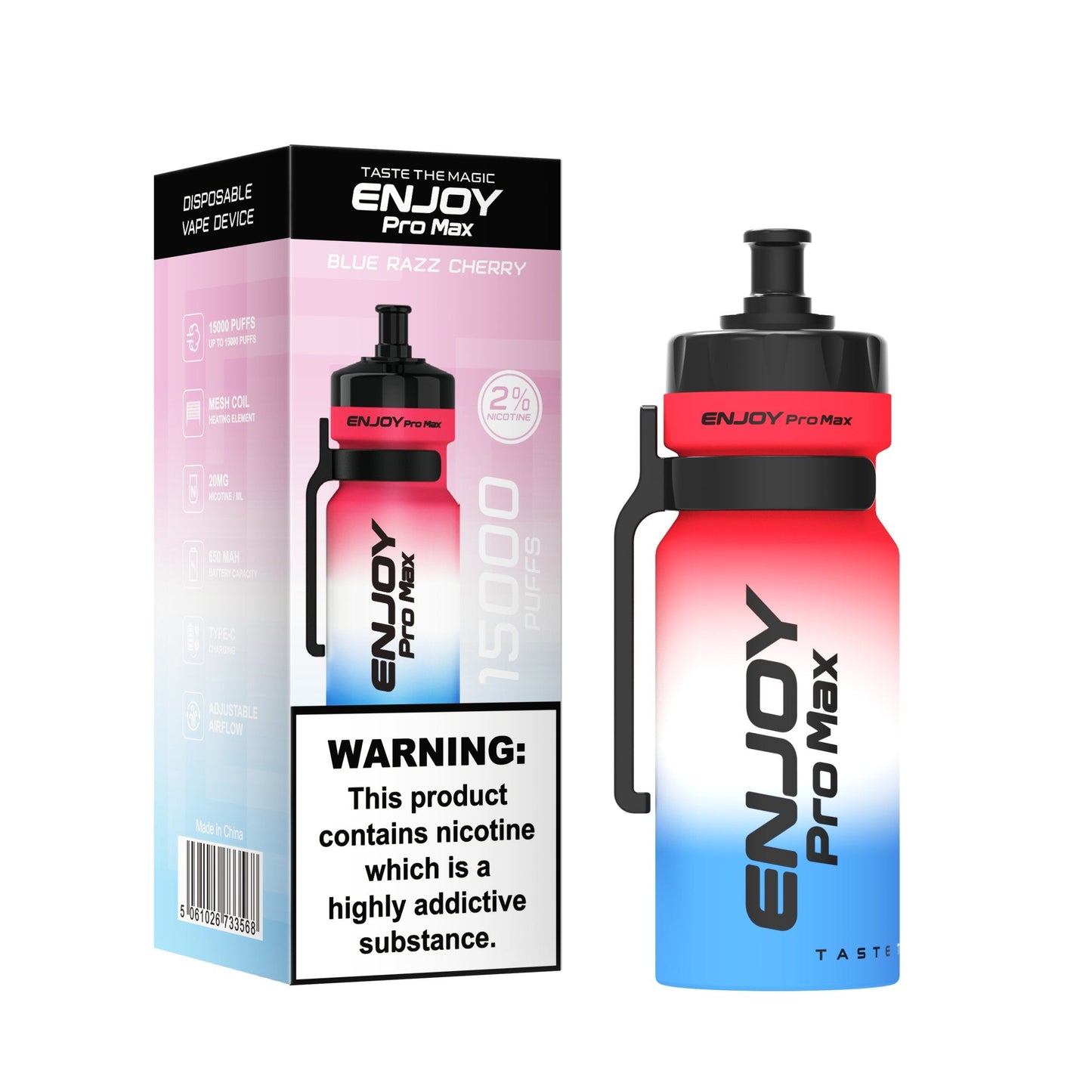 Enjoy Pro Max 15000 Puffs Disposable Vape Device Box of 10 - Blue Razz Cherry - vapeukwholesale