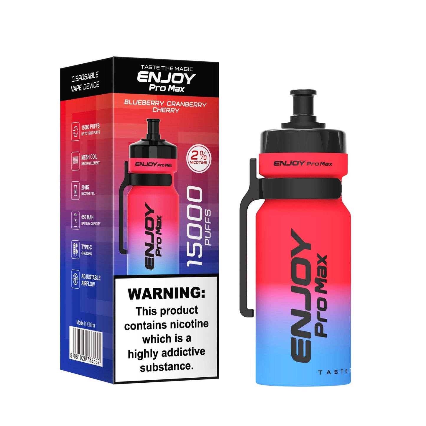 Enjoy Pro Max 15000 Puffs Disposable Vape Device Box of 10 - Blueberry Cherry Cranberry - vapeukwholesale