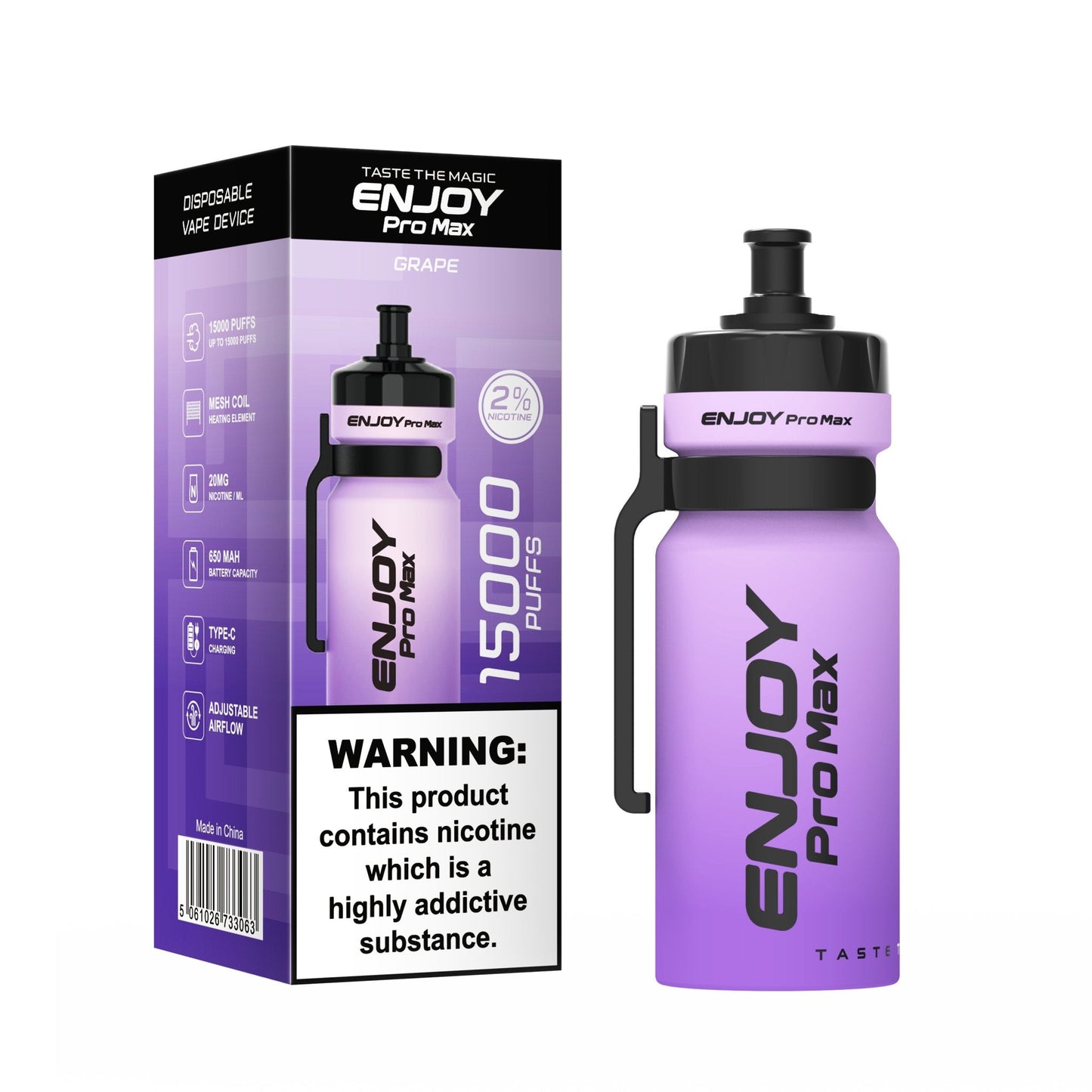 Enjoy Pro Max 15000 Puffs Disposable Vape Device Box of 10 - Grape - vapeukwholesale