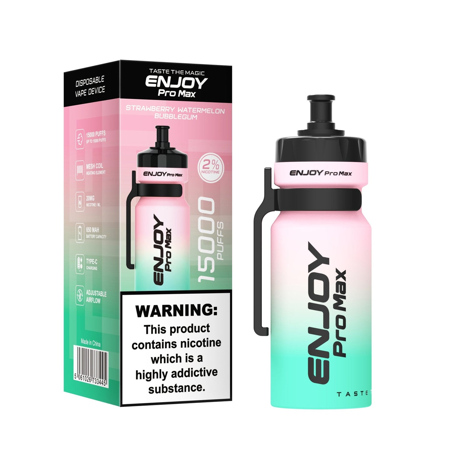 Enjoy Pro Max 15000 Puffs Disposable Vape Device Box of 10 - Strawberry Watermelon Bubblegum - vapeukwholesale