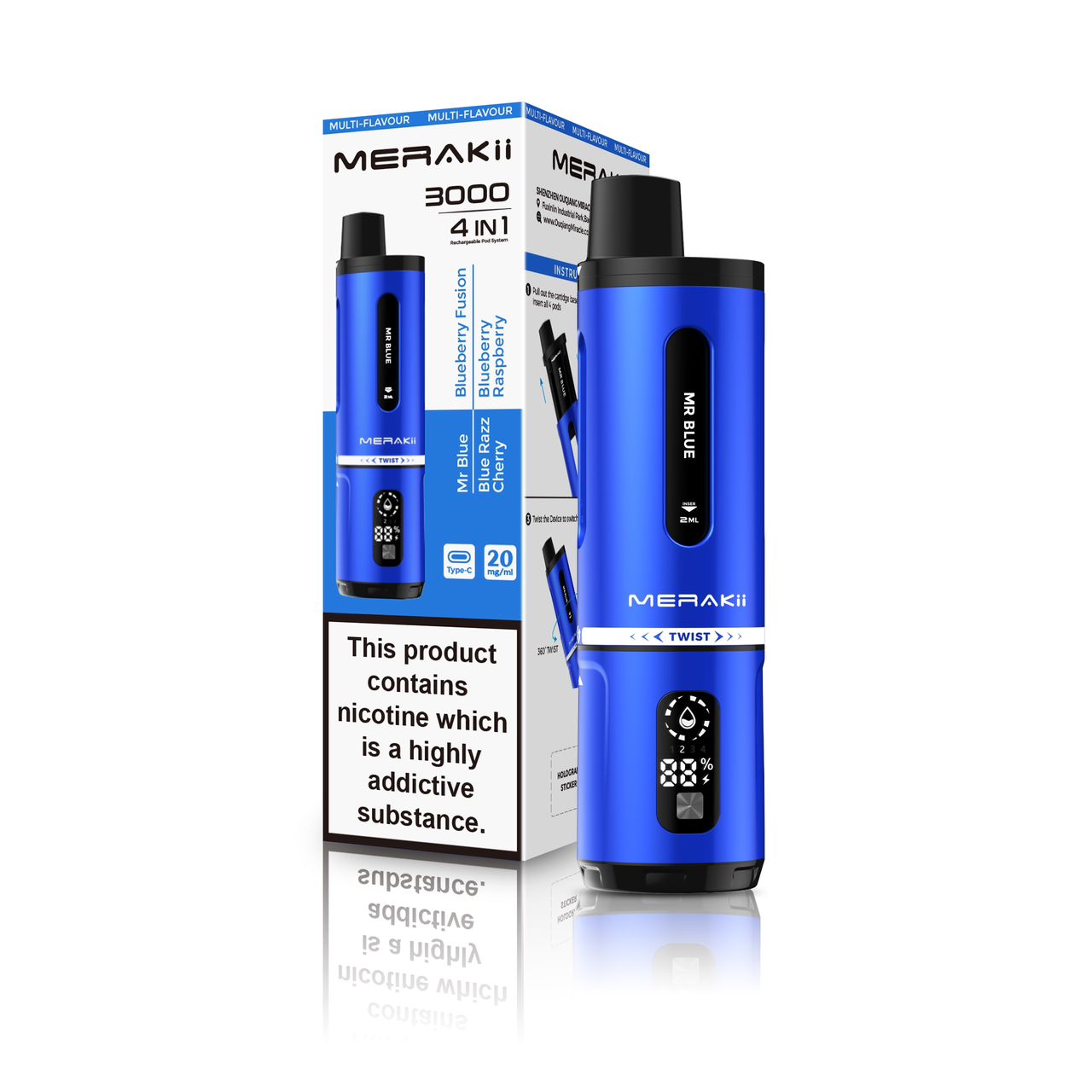Merakii 3000 Puffs Disposable Vape 4 in 1 Pod System Kit Box of 5 - Blue Edition (4 in 1) - vapeukwholesale