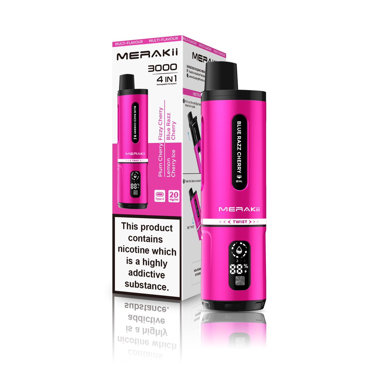 Merakii 3000 Puffs Disposable Vape 4 in 1 Pod System Kit Box of 5 - Cherry Edition (4 in 1) - vapeukwholesale