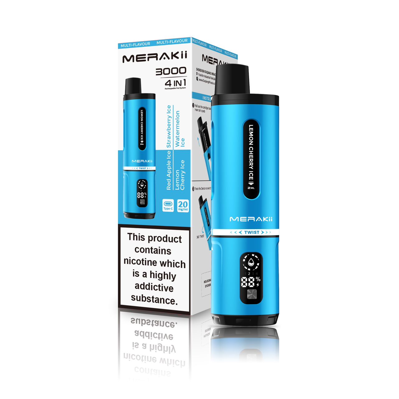 Merakii 3000 Puffs Disposable Vape 4 in 1 Pod System Kit Box of 5 - Ice Edition (4 in 1) - vapeukwholesale