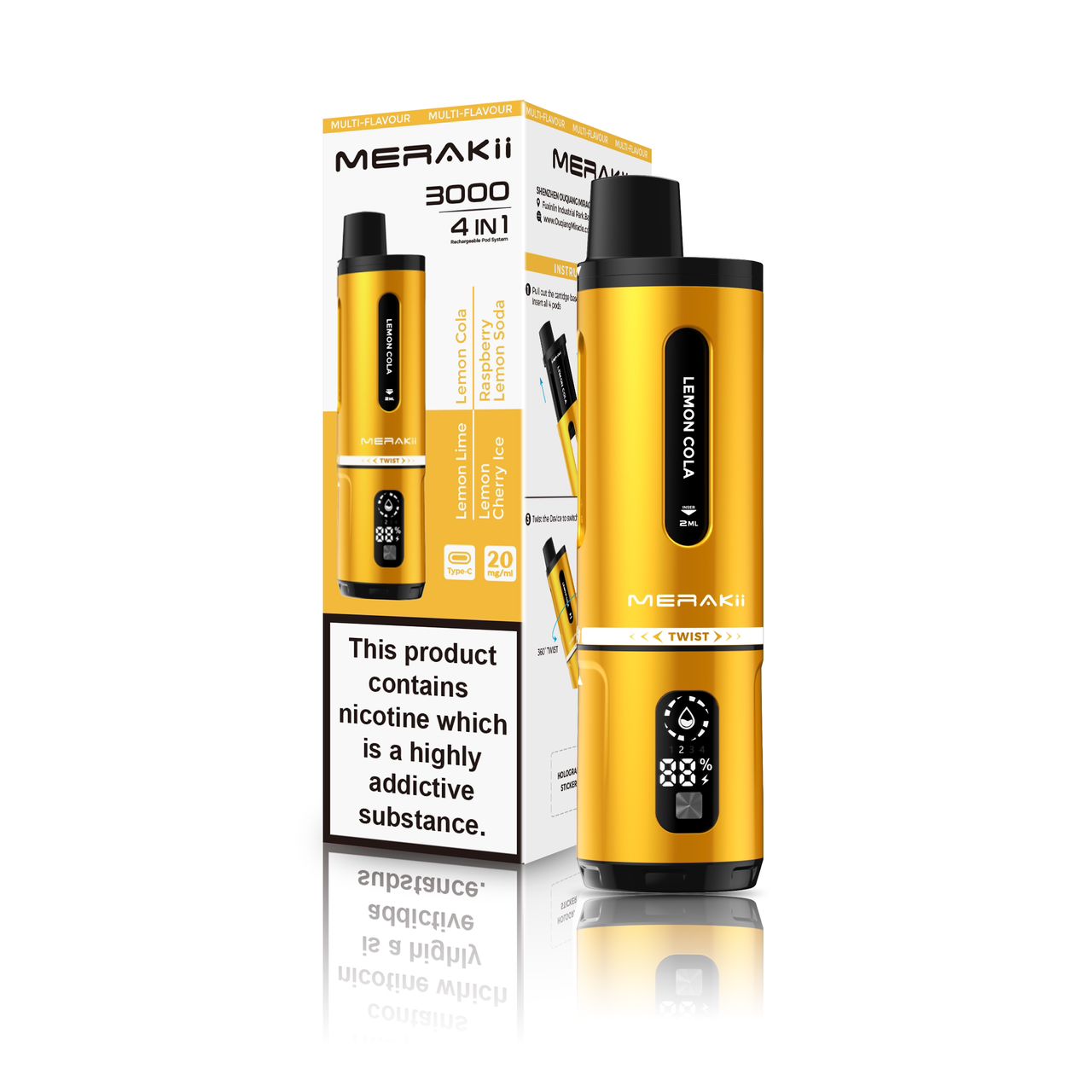 Merakii 3000 Puffs Disposable Vape 4 in 1 Pod System Kit Box of 5 - Lemon Edition (4 in 1) - vapeukwholesale