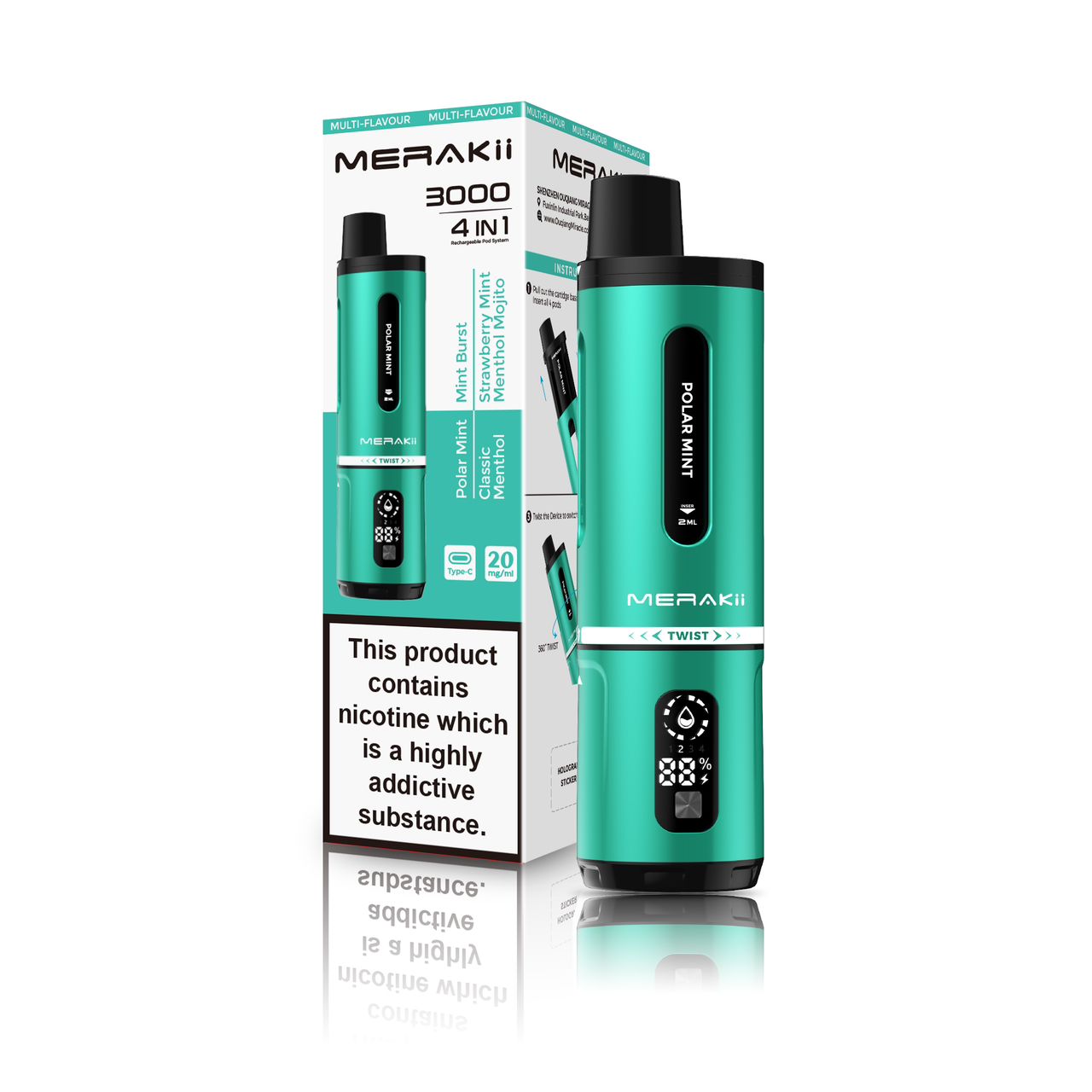 Merakii 3000 Puffs Disposable Vape 4 in 1 Pod System Kit Box of 5 - Menthol Edition (4 in 1) - vapeukwholesale