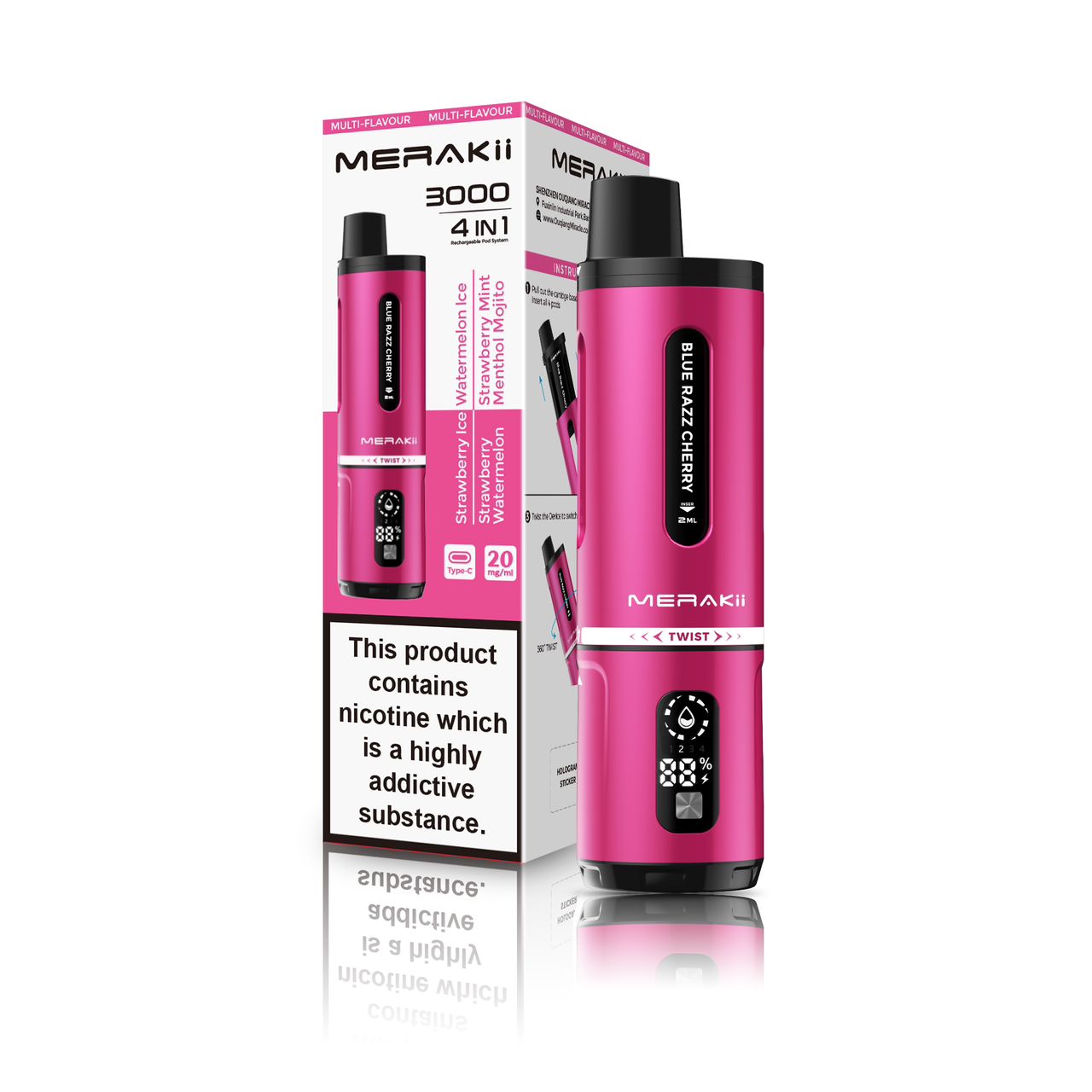 Merakii 3000 Puffs Disposable Vape 4 in 1 Pod System Kit Box of 5 - Pink Edition (4 in 1) - vapeukwholesale
