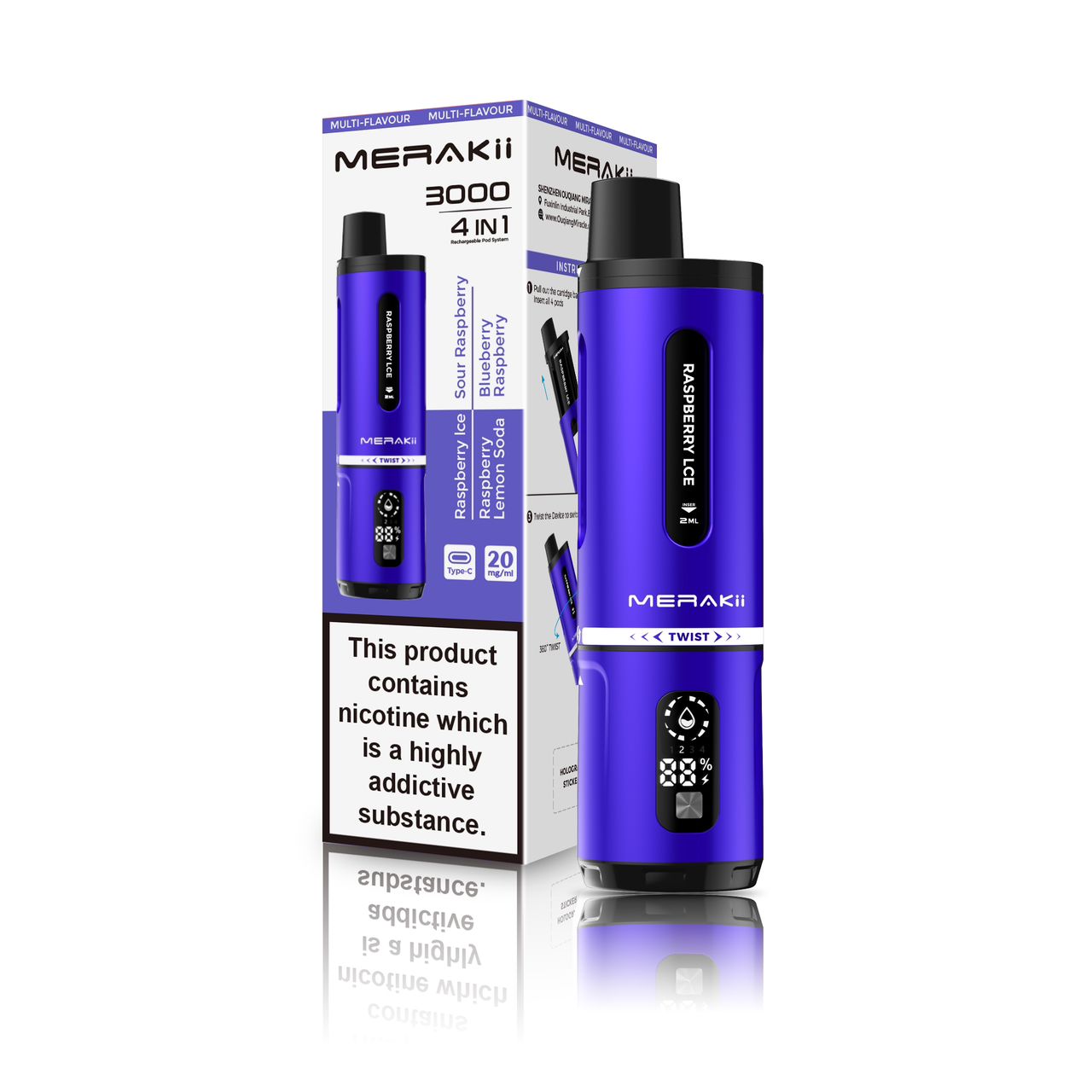 Merakii 3000 Puffs Disposable Vape 4 in 1 Pod System Kit Box of 5 - Raspberry Edition (4 in 1) - vapeukwholesale