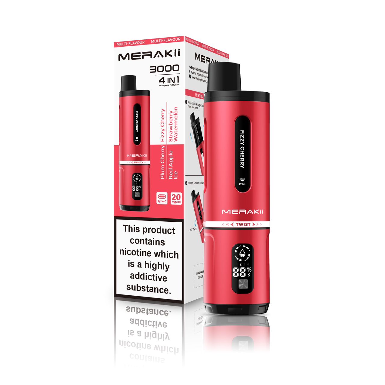 Merakii 3000 Puffs Disposable Vape 4 in 1 Pod System Kit Box of 5 - Red Edition (4 in 1) - vapeukwholesale