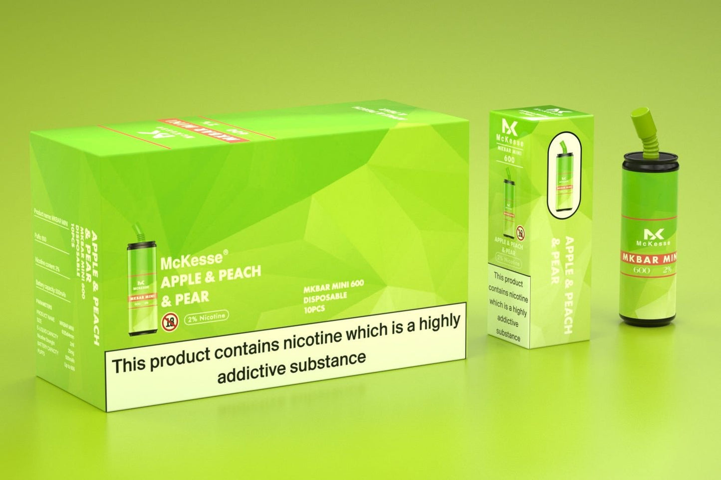 Mk Mini Bar 600 Puffs Disposable Vape Pod Box of 10-Apple Peach Pear-vapeukwholesale