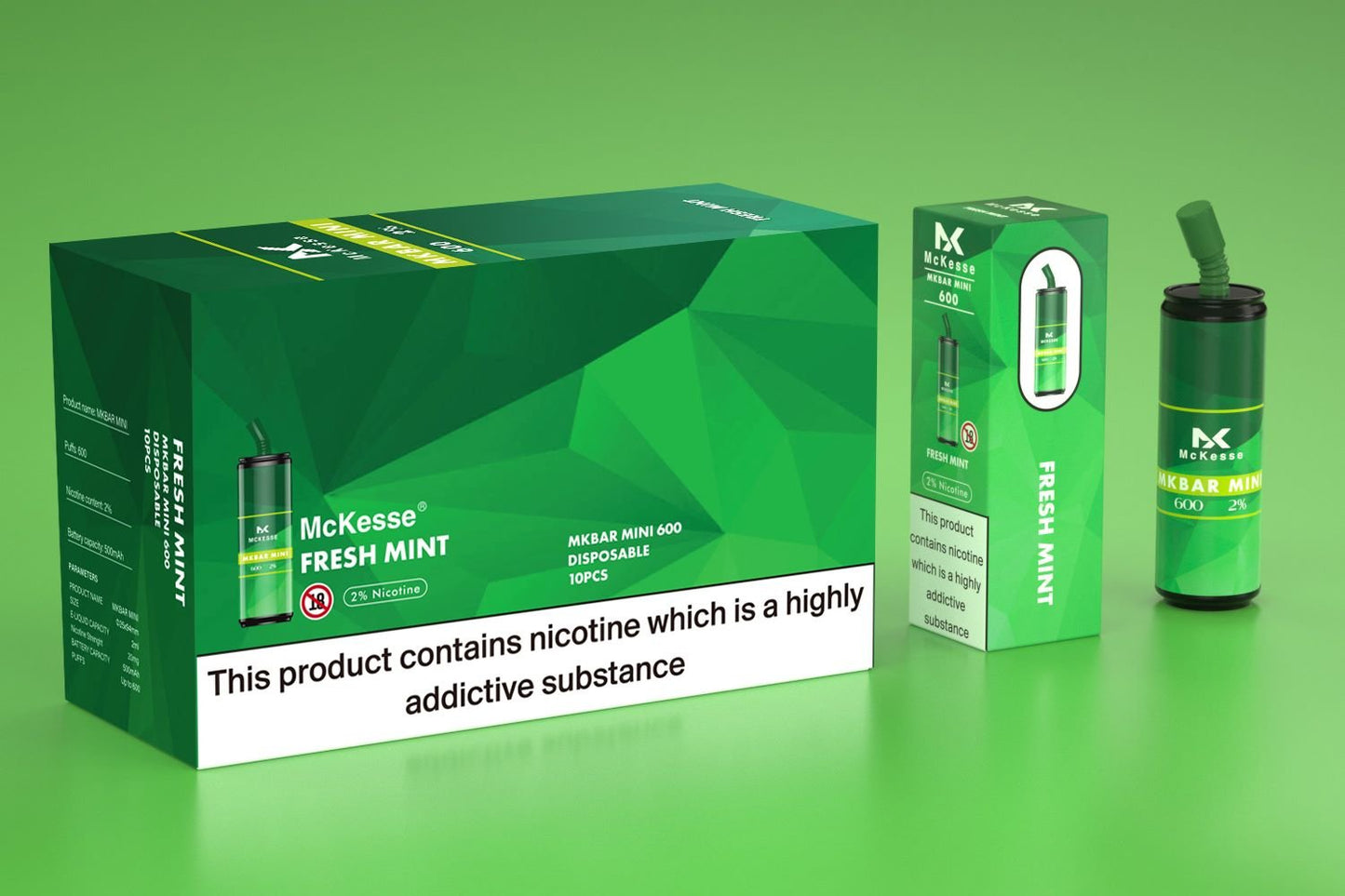Mk Mini Bar 600 Puffs Disposable Vape Pod Box of 10-Fresh Mint-vapeukwholesale