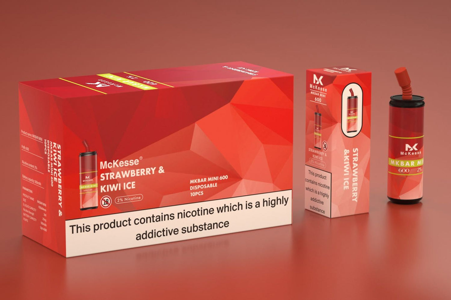Mk Mini Bar 600 Puffs Disposable Vape Pod Box of 10-Strawberry Kiwi Ice-vapeukwholesale