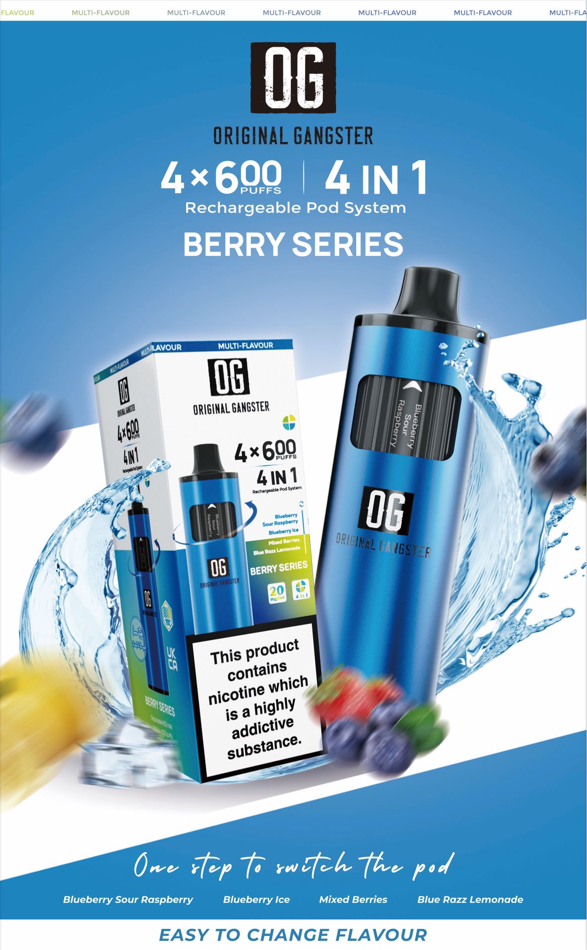 OG Original Gangster Disposable Vape Device 4 in 1 Pack of 5-Berry Series-vapeukwholesale