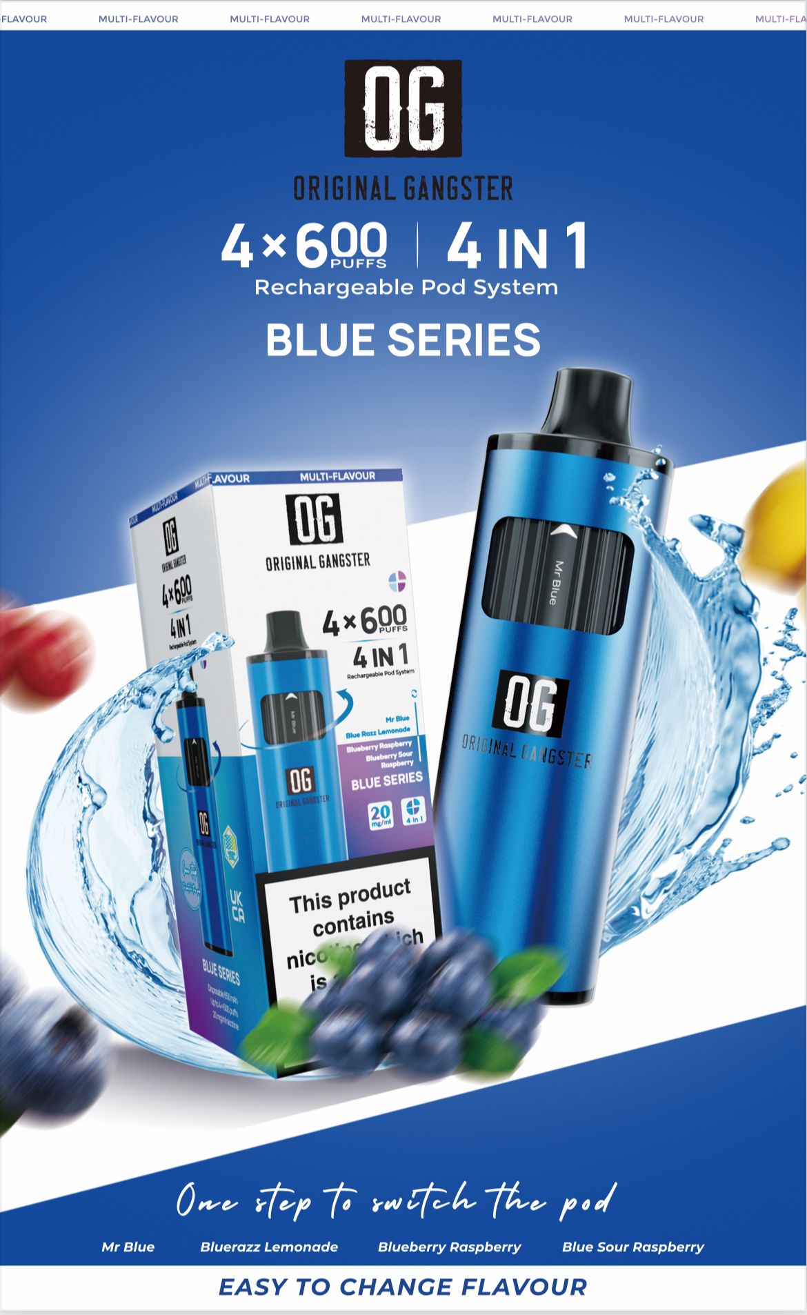 OG Original Gangster Disposable Vape Device 4 in 1 Pack of 5-Blue Series-vapeukwholesale
