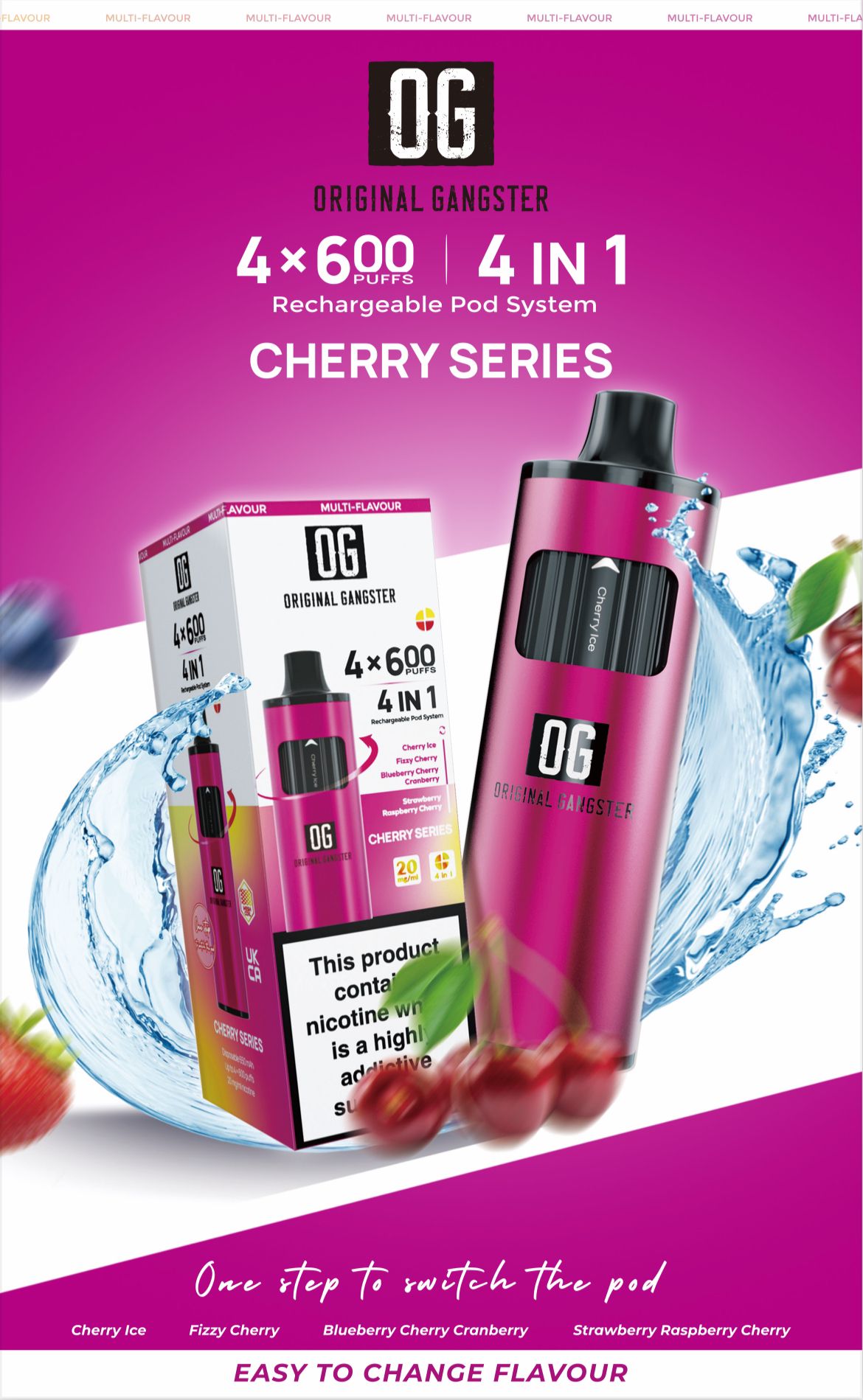 OG Original Gangster Disposable Vape Device 4 in 1 Pack of 5-Cherry Series-vapeukwholesale