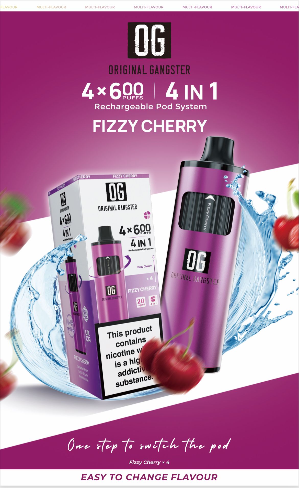 OG Original Gangster Disposable Vape Device 4 in 1 Pack of 5-Fizzy Cherry-vapeukwholesale