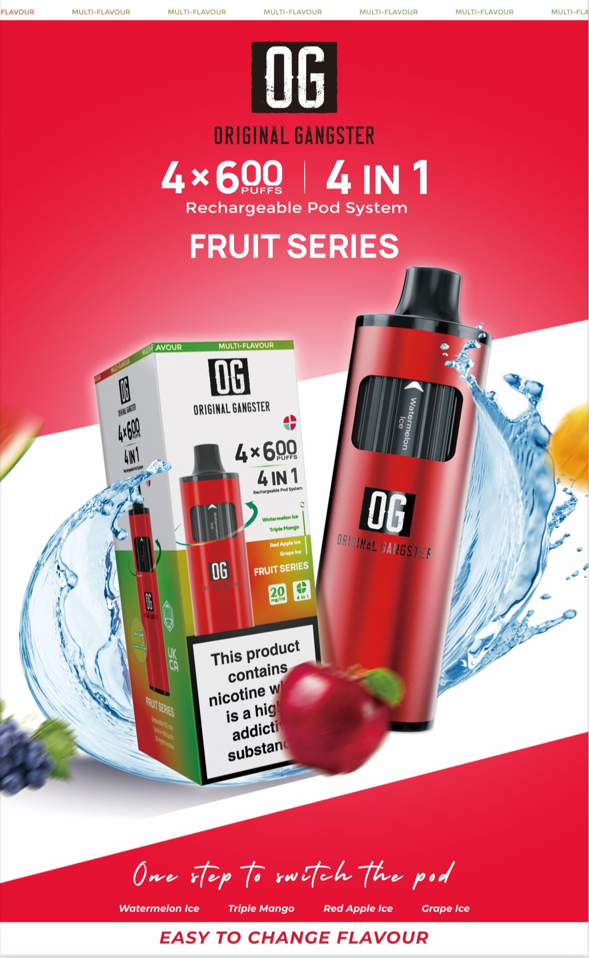 OG Original Gangster Disposable Vape Device 4 in 1 Pack of 5-Fruit Series-vapeukwholesale