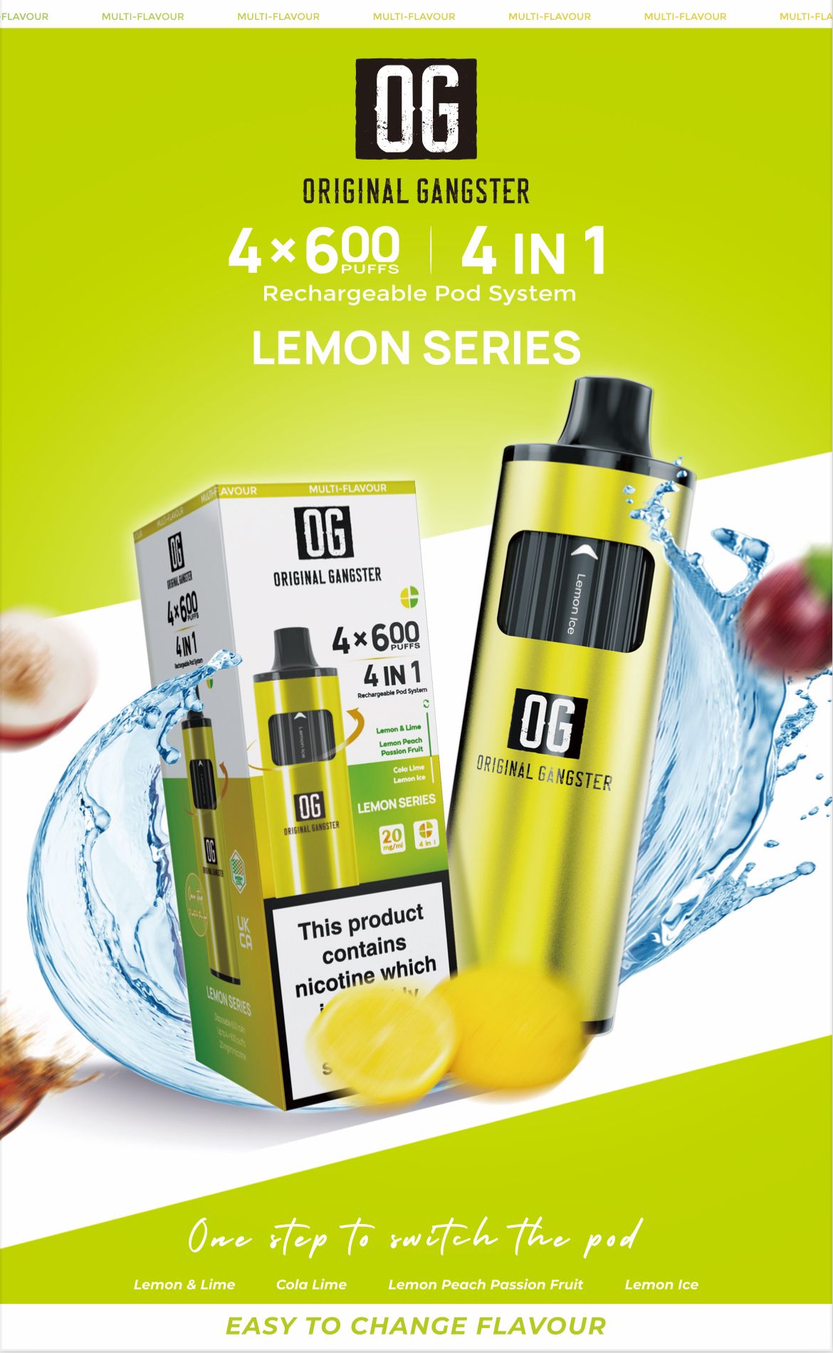 OG Original Gangster Disposable Vape Device 4 in 1 Pack of 5-Lemon Series-vapeukwholesale