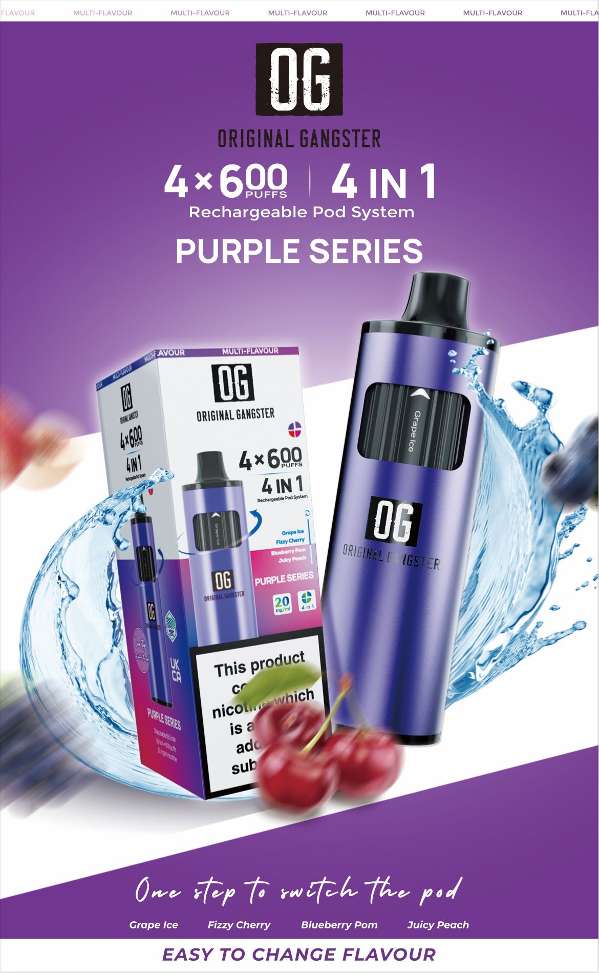 OG Original Gangster Disposable Vape Device 4 in 1 Pack of 5-Purple Series-vapeukwholesale