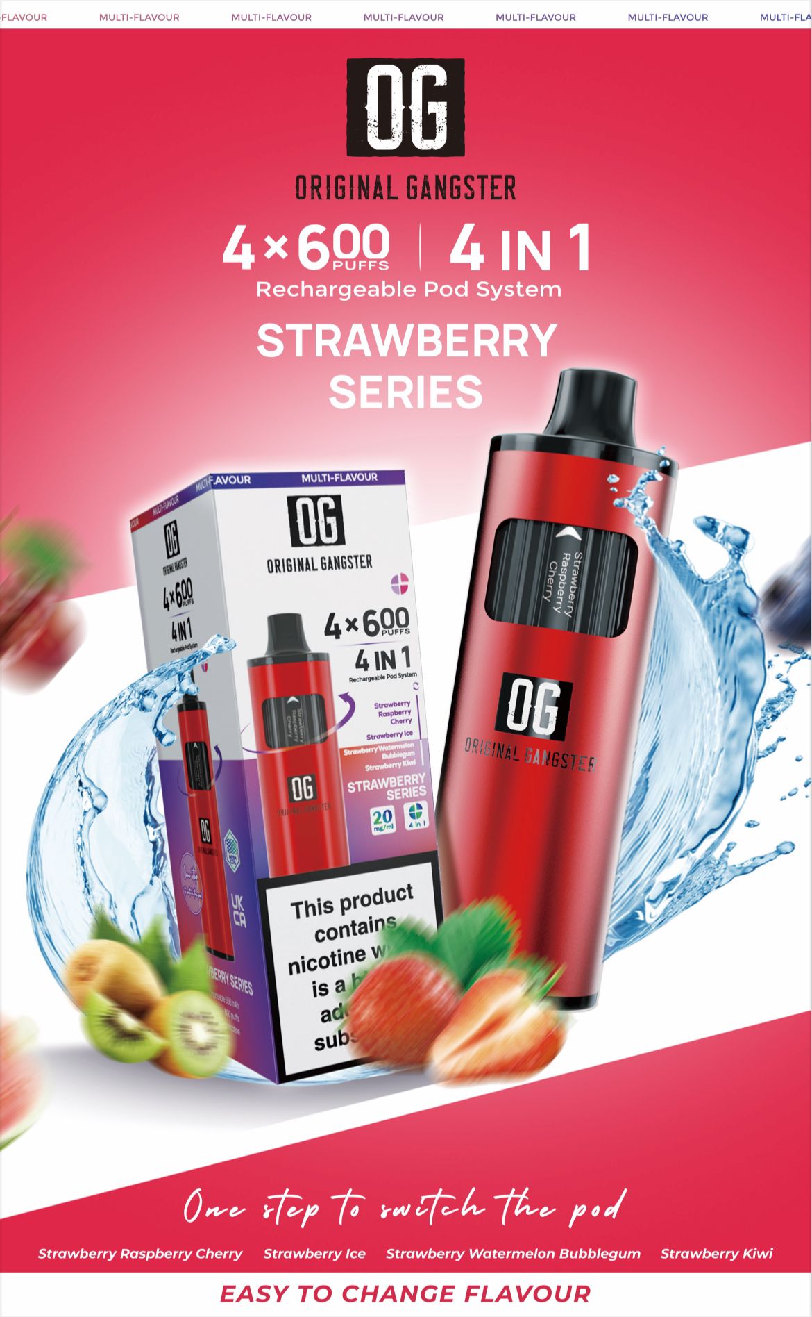 OG Original Gangster Disposable Vape Device 4 in 1 Pack of 5-Strawberry Series-vapeukwholesale