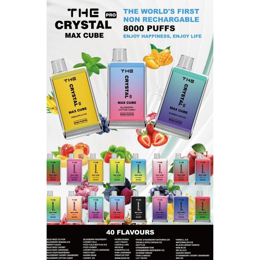 The Crystal Pro Max Cube 8000 Disposable Vape Puff Pod Box of 10