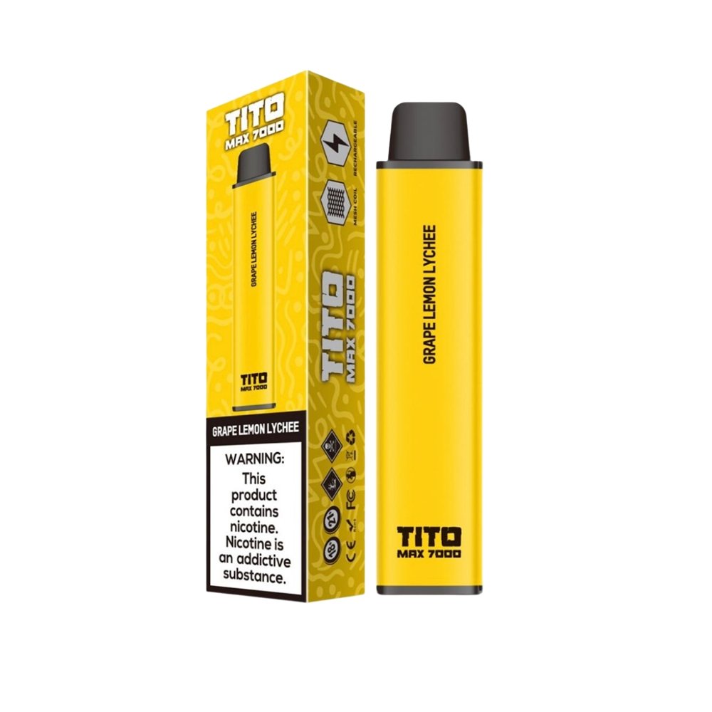 Tito Max 7000 Disposable Vape Pod Box of 10-Grape Lemon Lychee-vapeukwholesale