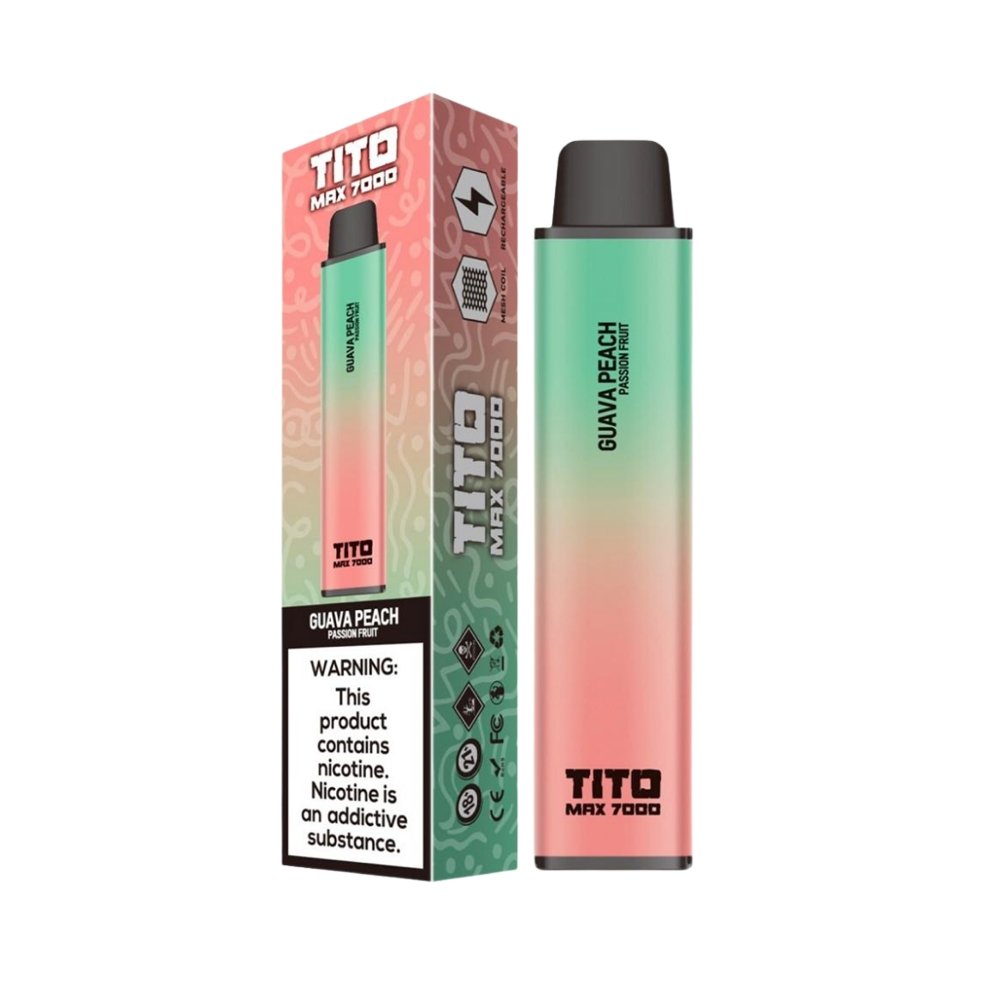 Tito Max 7000 Disposable Vape Pod Box of 10-Guava Peach Passion Fruit-vapeukwholesale