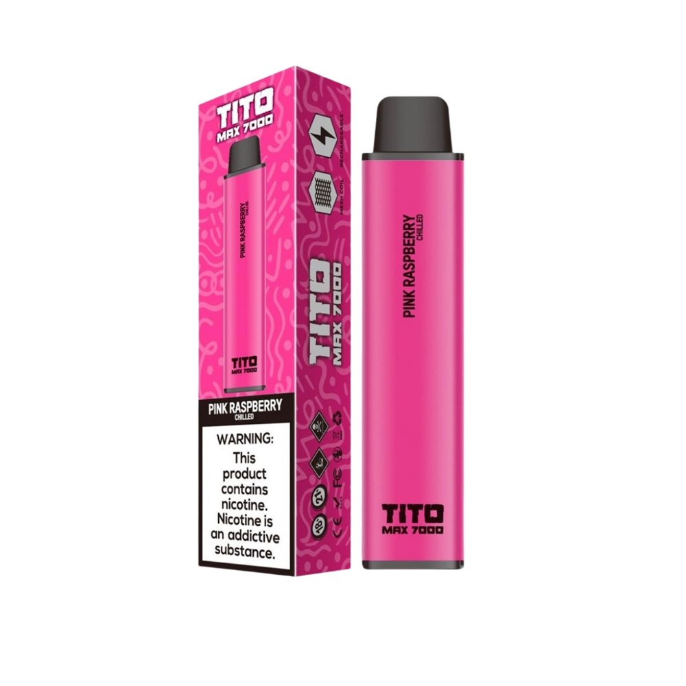 Tito Max 7000 Disposable Vape Pod Box of 10-Pink Raspberry Chilled-vapeukwholesale