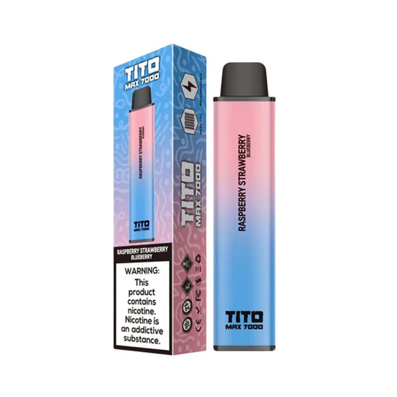 Tito Max 7000 Disposable Vape Pod Box of 10-Raspberry Strawberry Blueberry-vapeukwholesale