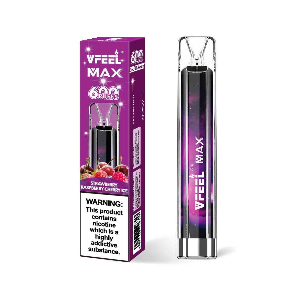 Vfeel Max - 600 Puffs Disposable Vape-Strawberry Raspberry Cherry Ice-vapeukwholesale