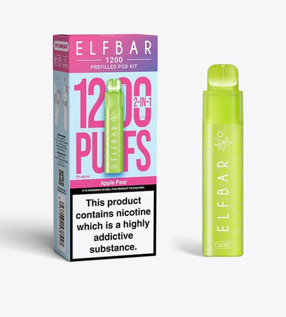 2 in 1 Elfbar 1200 Puffs Prefilled Pod Kit - Wolfvapes.co.uk-Apple Pear