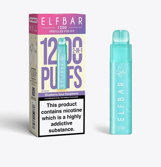 2 in 1 Elfbar 1200 Puffs Prefilled Pod Kit - Wolfvapes.co.uk-Blue Sour Raspberry