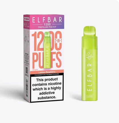 2 in 1 Elfbar 1200 Puffs Prefilled Pod Kit - Wolfvapes.co.uk-Lemon Raspberry