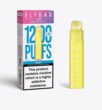 2 in 1 Elfbar 1200 Puffs Prefilled Pod Kit - Wolfvapes.co.uk-Mango