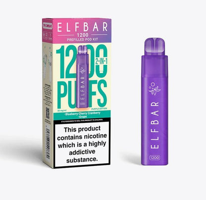 2 in 1 Elfbar 1200 Puffs Prefilled Pod Kit - Wolfvapes.co.uk-Purple Edition