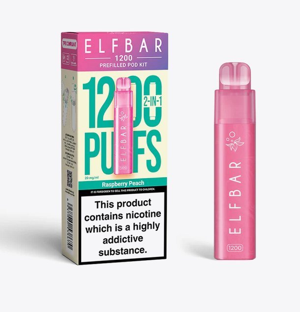 2 in 1 Elfbar 1200 Puffs Prefilled Pod Kit - Wolfvapes.co.uk-Raspberry Peach