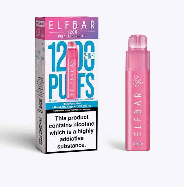 2 in 1 Elfbar 1200 Puffs Prefilled Pod Kit - Wolfvapes.co.uk-Strawberry Edition