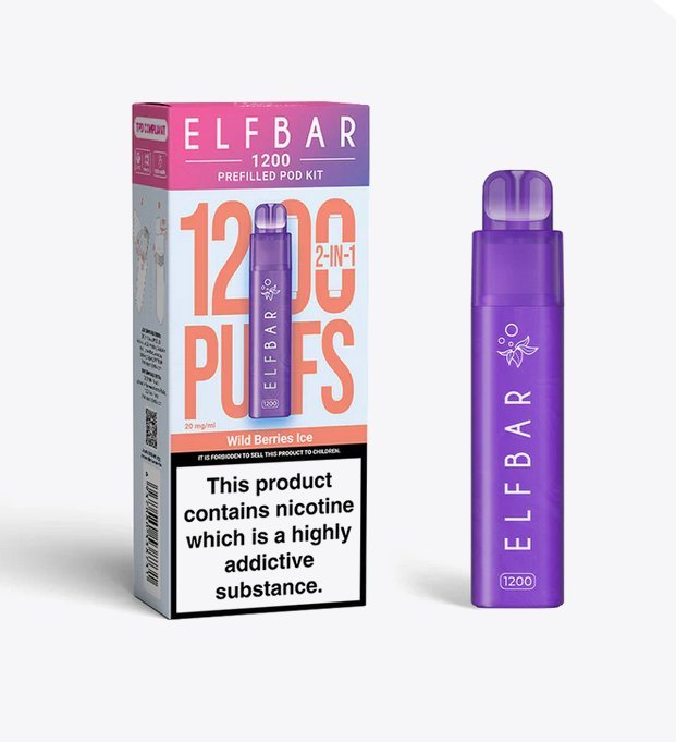 2 in 1 Elfbar 1200 Puffs Prefilled Pod Kit - Wolfvapes.co.uk-Wild Berries Ice