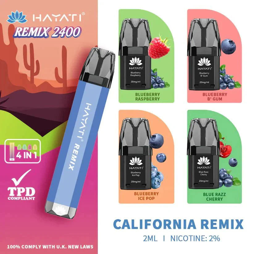 4 in 1 Hayati Remix 2400 Puffs Disposable Vape Pod Kit Box of 5-California Remix-vapeukwholesale