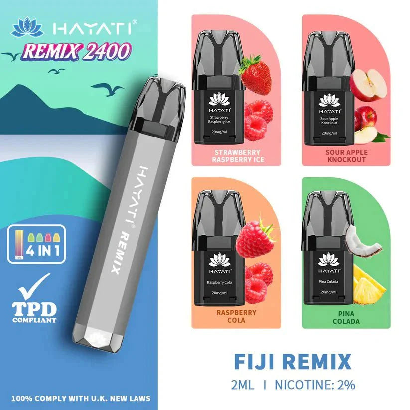 4 in 1 Hayati Remix 2400 Puffs Disposable Vape Pod Kit Box of 5-Fiji Remix-vapeukwholesale