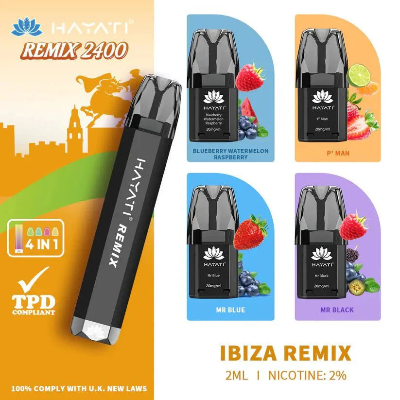 4 in 1 Hayati Remix 2400 Puffs Disposable Vape Pod Kit Box of 5-Ibiza Remix-vapeukwholesale