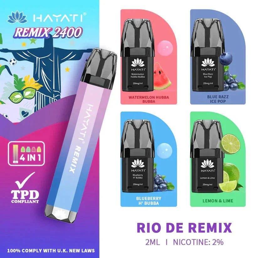 4 in 1 Hayati Remix 2400 Puffs Disposable Vape Pod Kit Box of 5-Rio De Remix-vapeukwholesale