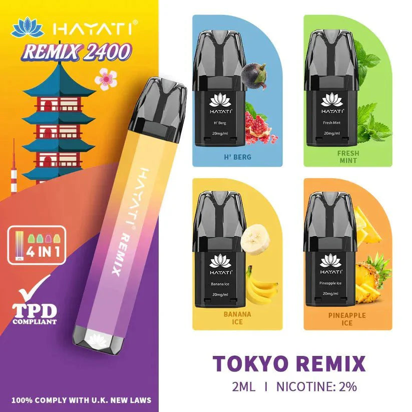 4 in 1 Hayati Remix 2400 Puffs Disposable Vape Pod Kit Box of 5-Tokyo Remix-vapeukwholesale