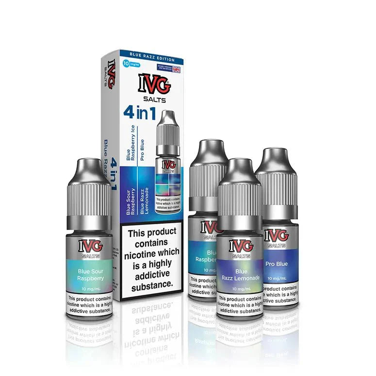 4 in 1 IVG Nic Salt 10ml E-liquids Pack of 10 | 4 Flavours-Blue Razz Edition-vapeukwholesale