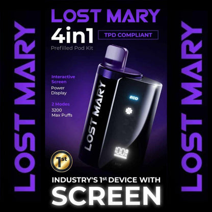 4 in 1 Lost Mary 3200 Puffs Pre-filled Pod Vape Kit - Box of 5