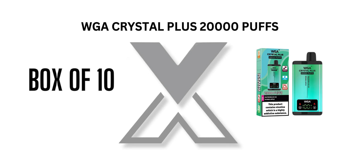 Buy WGA Crystal Plus 20000 Box of 10 for only £54.70 at Wholesale price. Enjoy the best discounts on bulk buy from Vapex Wholesale.