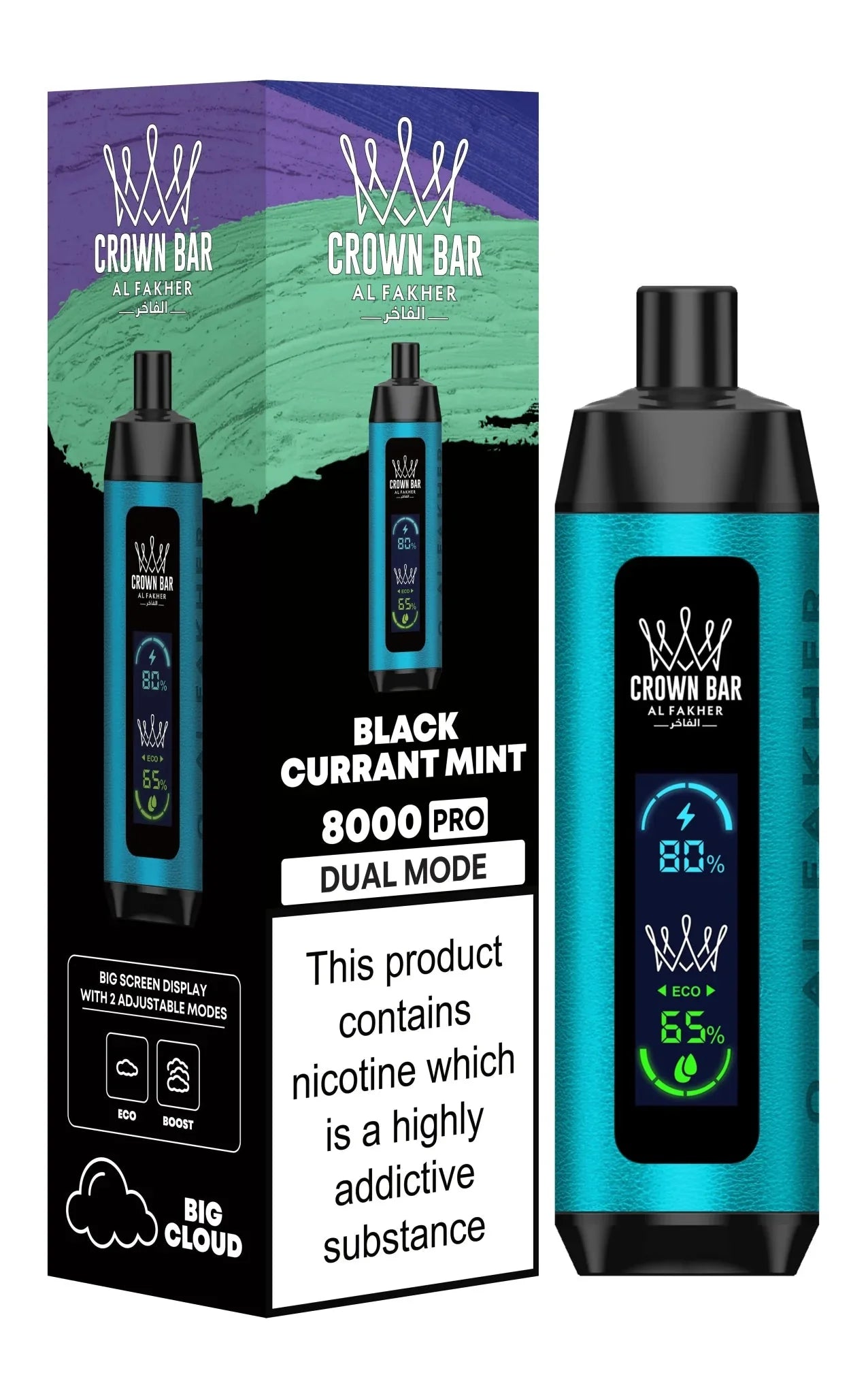 Al Fakher 8000 Pro Dual Mode Disposable Vape Box of 10 - Blackcurrant Mint - vapeukwholesale